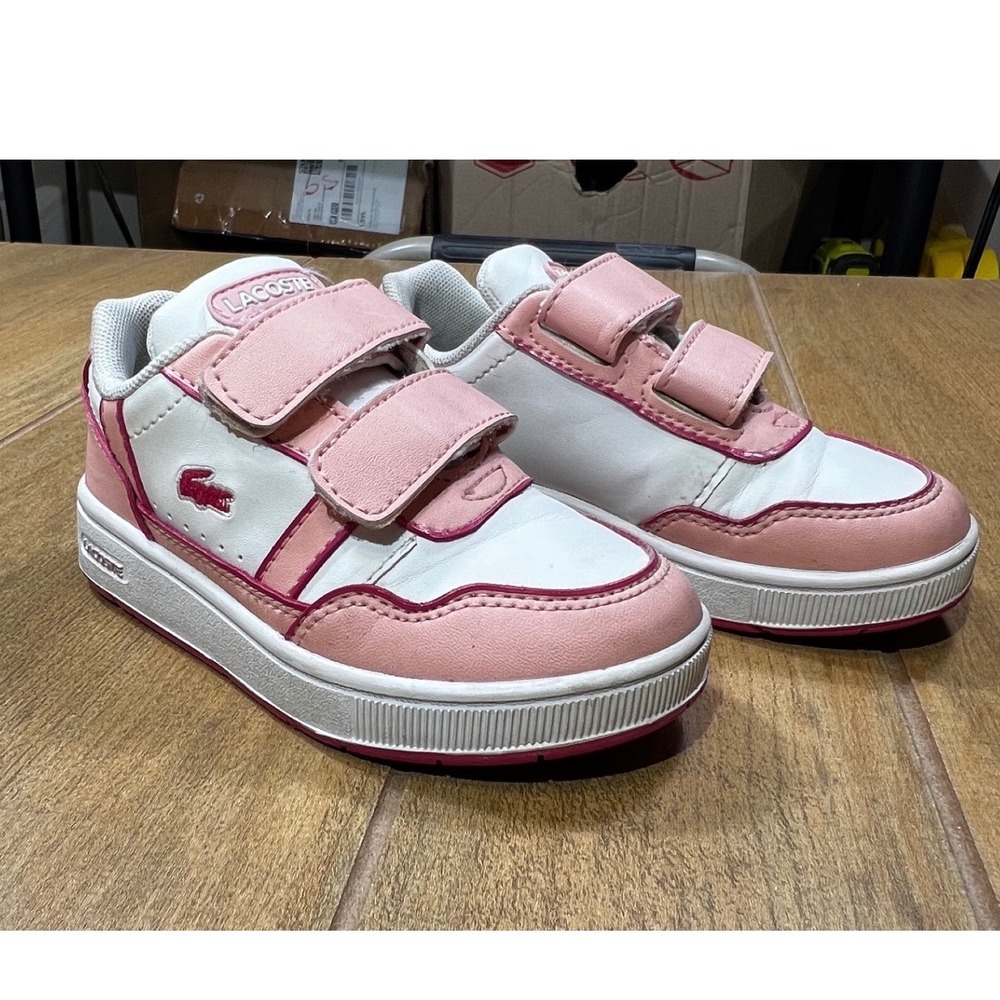 Lacoste Kids Pink White Velcro‎ Strap Sneakers Shoes Toddler Size 8